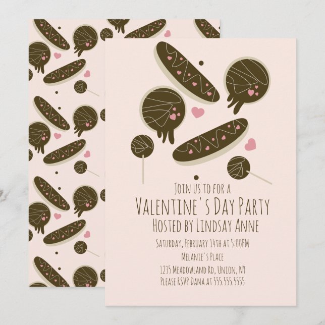  Eclair Doughnuts Cake Pops Valentine's Day Party Invitation (Front/Back)