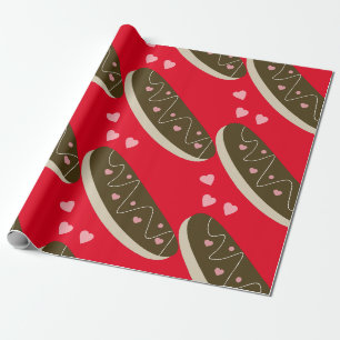 Eclair Doughnuts Valentine's Day Hearts Red Wrapping Paper