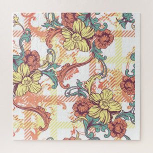 Eclectic Baroque Fabric Plaid Pattern Jigsaw Puzzle
