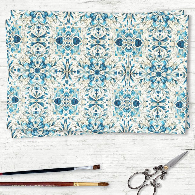 Eclectic Blue and Green Tile Pattern Decoupage Tissue Paper (Creator Uploaded)