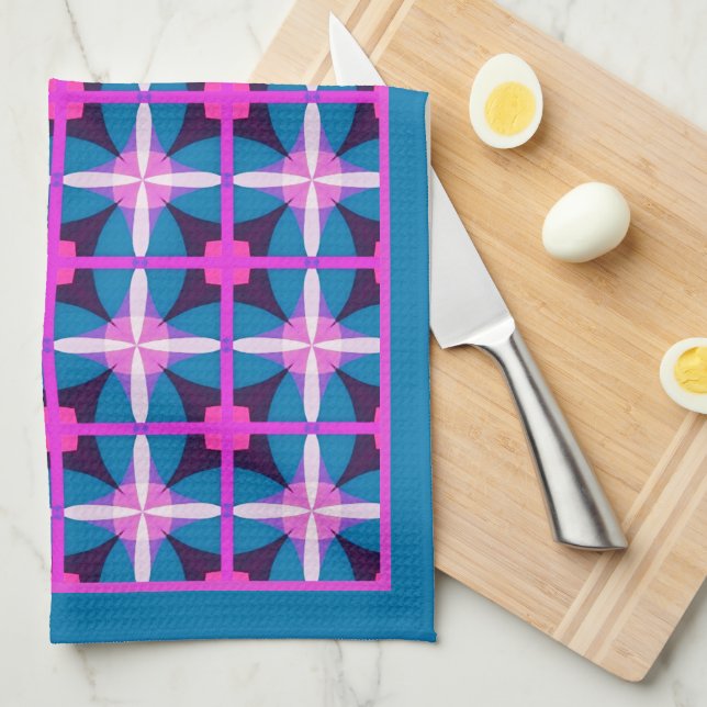 Eclectic Bohemian Colourful Geometric design Tea Tea Towel (Quarter Fold)