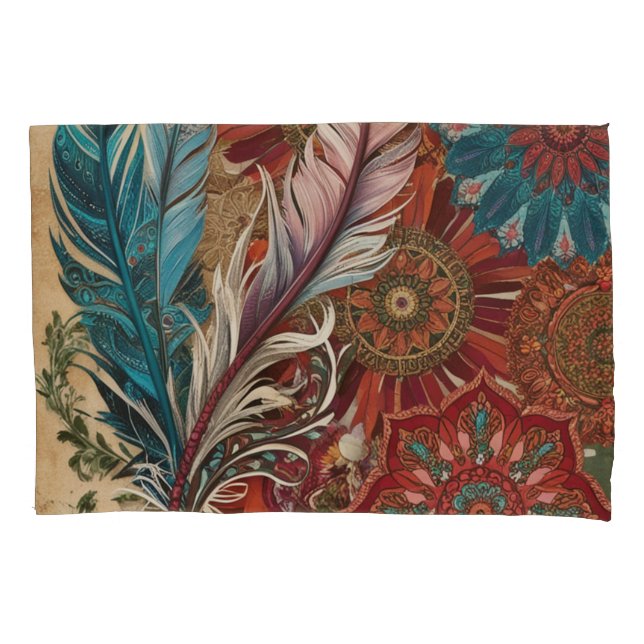 Eclectic Boho Chic Feathered Mandala  Pillowcase (Front-Left)
