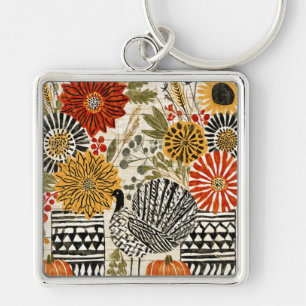 Eclectic Boho Dahlia Fall Turkey Key Ring