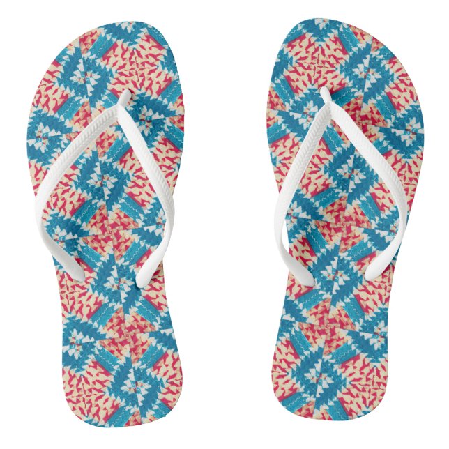 Eclectic Boho Red Turquoise X Tiles Flip Flops (Footbed)