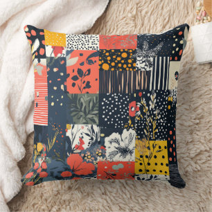 Eclectic Bold Botanical Patchwork with Polka Dots Cushion