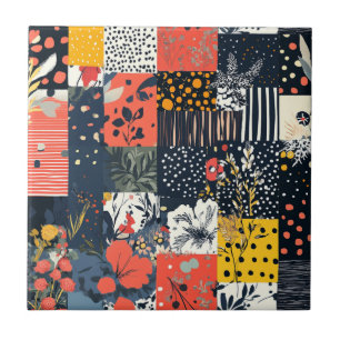 Eclectic Bold Botanical Patchwork with Polka Dots Tile