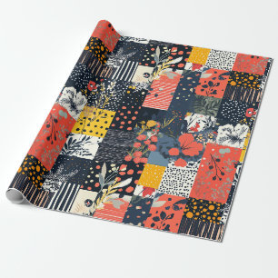 Eclectic Bold Botanical Patchwork with Polka Dots Wrapping Paper