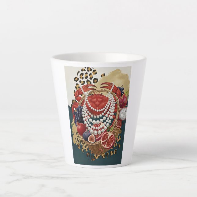 Eclectic Crab with Pearls Latte Mug, Chic Maximali Mug (Front)