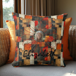 Eclectic Custom Photo Pillow with Browns Pattern