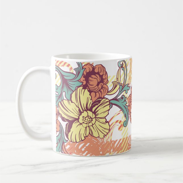 Eclectic fabric plaid seamless pattern with baroqu coffee mug (Left)