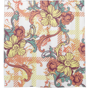 Eclectic fabric plaid seamless pattern with baroqu shower curtain