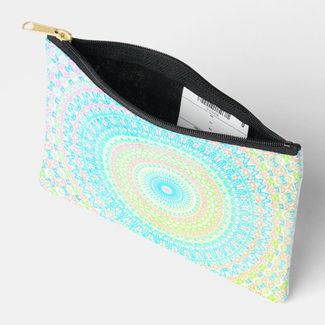 Eclectic Hippie Boho Psychedelic Summer Mandala Accessory Pouch (Open)