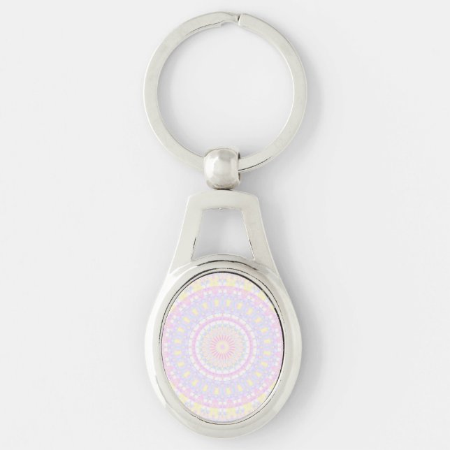 Eclectic Intricate Boho Colourful Pastel Mandala Key Ring (Front)