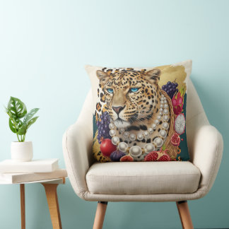 Eclectic Leopard with Pearls Throw Pillow, Chic Ma Cushion