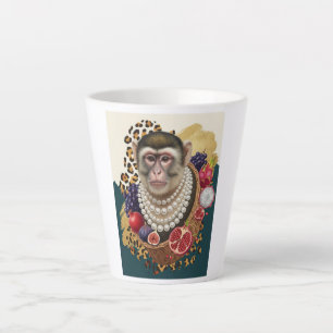 Eclectic Monkey with Pearls Latte Mug, Chic Maxima Mug