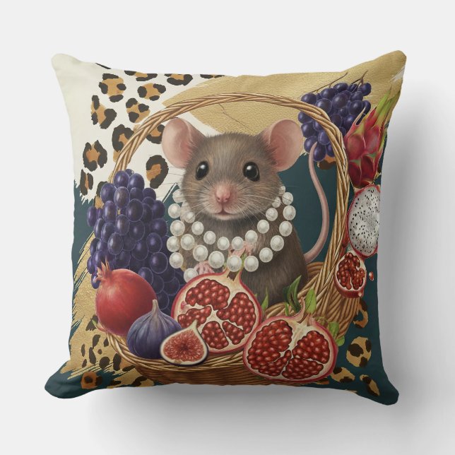 Eclectic Mouse with Pearls Throw Pillow, Chic Maxi Cushion (Front)