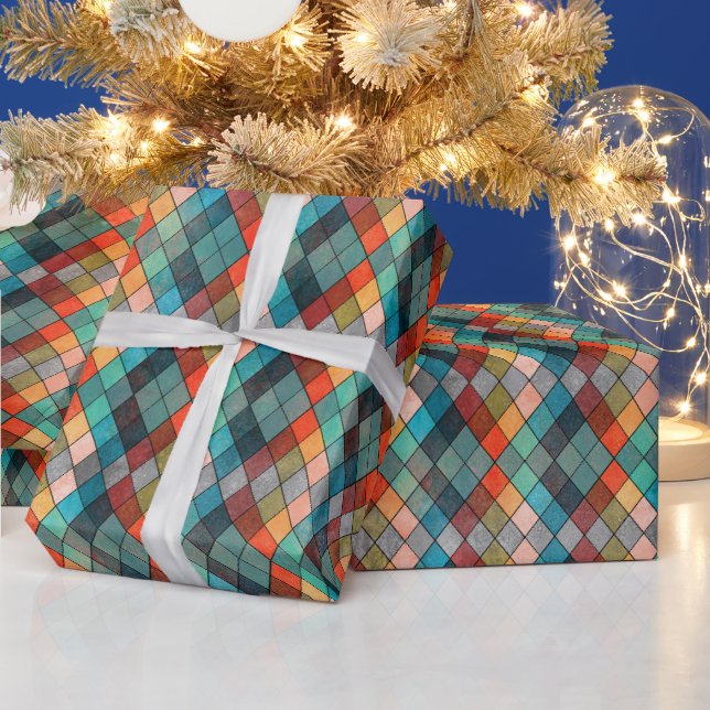 Eclectic Multi‑Hue Argyle Gift Wrap (Holidays)