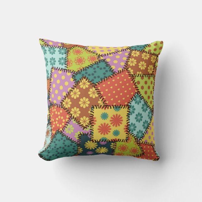 Eclectic Patchwork: Diverse Pattern Mix Cushion (Front)