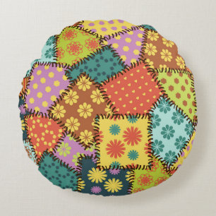 Eclectic Patchwork: Diverse Pattern Mix Round Cushion