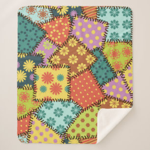 Eclectic Patchwork: Diverse Pattern Mix Sherpa Blanket