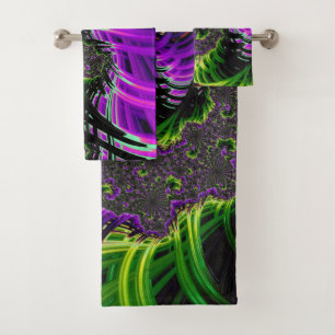 Eclectic Psychedelic Spiral Fractal Abstract Art Bath Towel Set