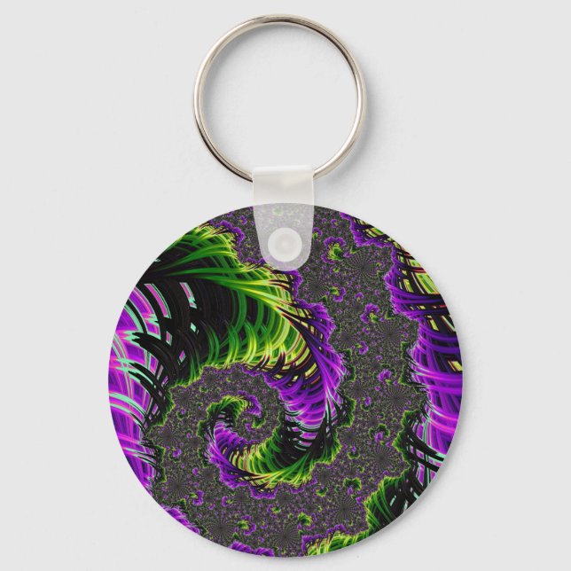 Eclectic Psychedelic Spiral Fractal Abstract Art Key Ring (Front)
