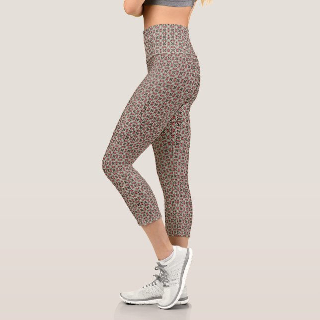Eclectic Rustic Grungy Muted Christmas Pattern Capri Leggings (Left)