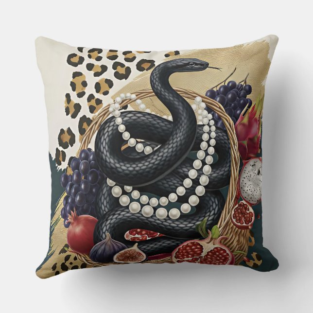 Eclectic Snake with Pearls Throw Pillow, Chic Maxi Cushion (Back)