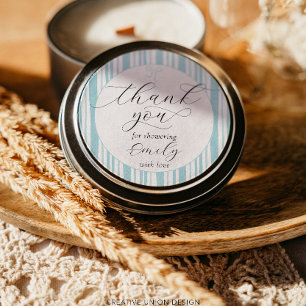 Eclectic Stripes Blue Baby Shower Thank You Classic Round Sticker