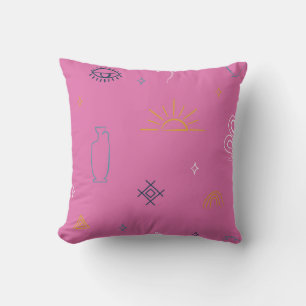 Eclectic Symbolic Pattern on Pink Cushion