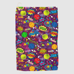 🎾 Eclectic tennis🎾 pattern purple  Golf Towel