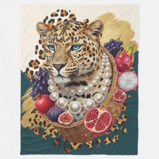 Eclectic Tiger with Pearls Large Blanket, Chic Max Fleece Blanket