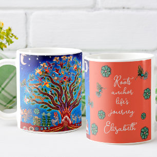Eclectic Tree of Life Inspirational Blue Boho Mug