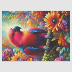 Eclectus Parrot Colourful Flowers Decoupage Tissue Paper