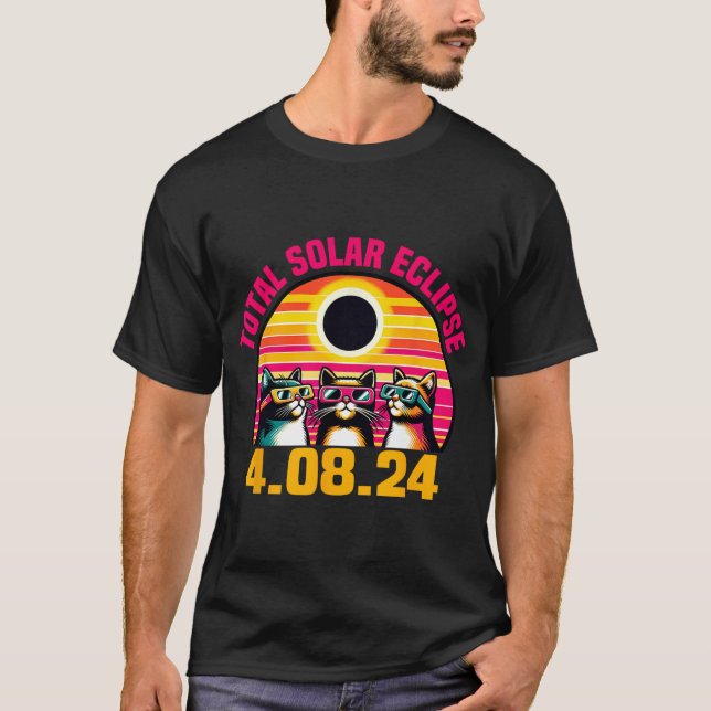Eclipse 2024 Total Eclipse April 8th 2024 Cat Gles T-Shirt (Front)