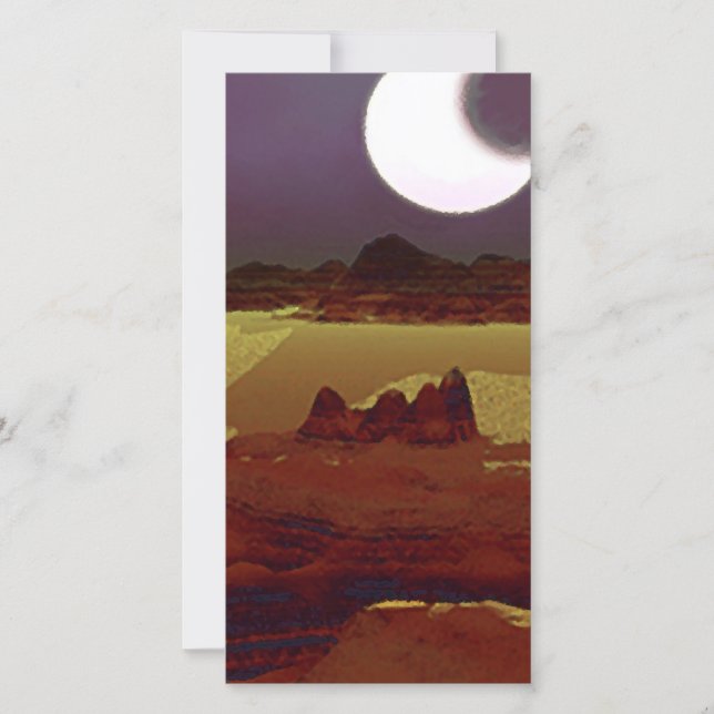 Eclipse Above The Distant Lands. Alien Planet Holiday Card (Front)