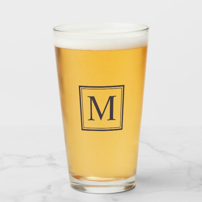 Eclipse Blue Square Personalised Initial Monogram Glass (Front Filled)