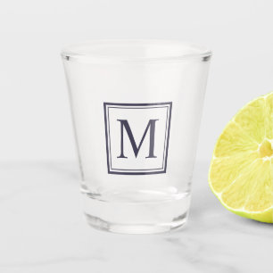 Eclipse Blue Square Personalised Initial Monogram Shot Glass