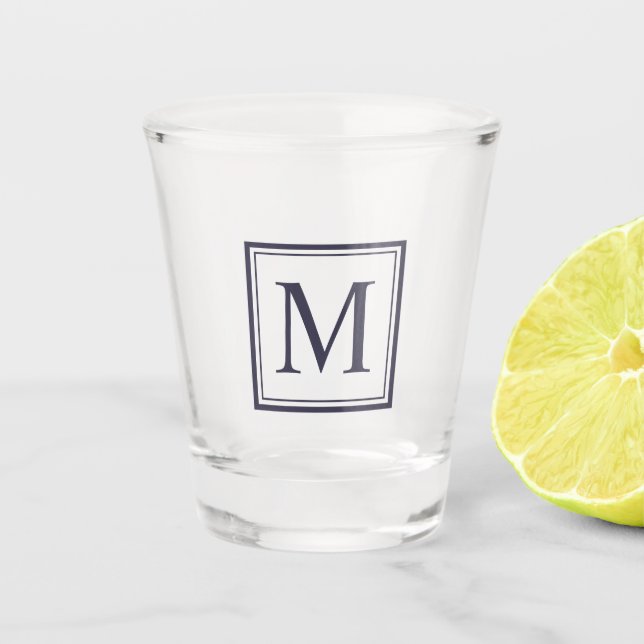 Eclipse Blue Square Personalised Initial Monogram Shot Glass (Front)