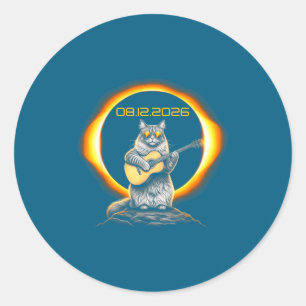 Eclipse Cat Guitar 08 12 Classic Round Sticker