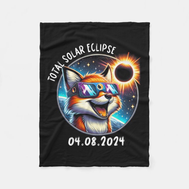 Eclipse Fox Wearing Gles Pet April 8 2024  Fleece Blanket (Front)
