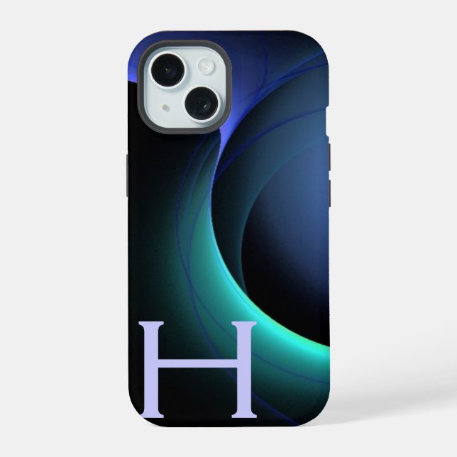 ECLIPSE MONOGRAM Vibrant black blue iPhone 15 Case (Back)