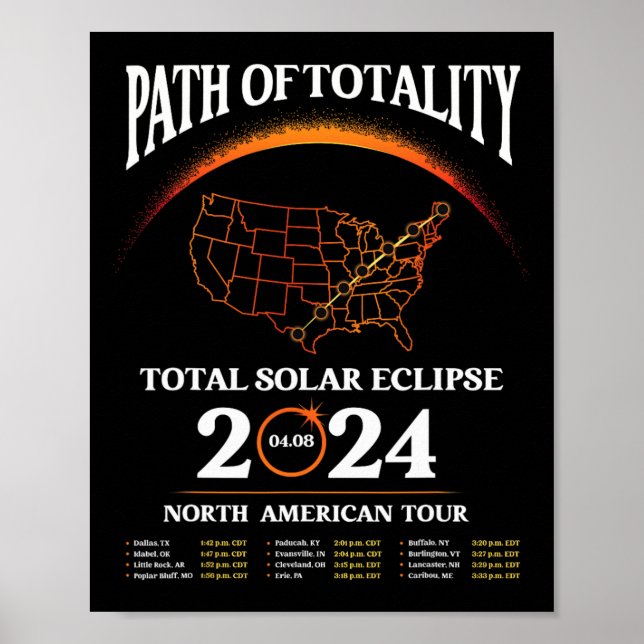Eclipse Path Of Totality Solar Eclipse April 8 202 Poster (Front)