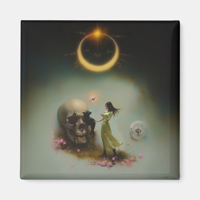 Eclipse Priestess Moon Occult Dark Witchy AI Art Magnet (Front)