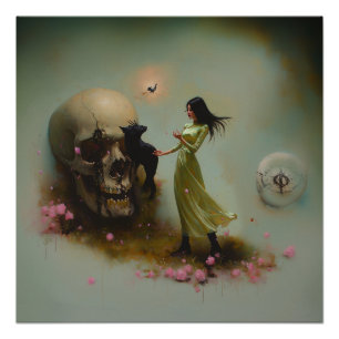 Eclipse Priestess Moon Witchy AI Art Semi-Gloss Poster
