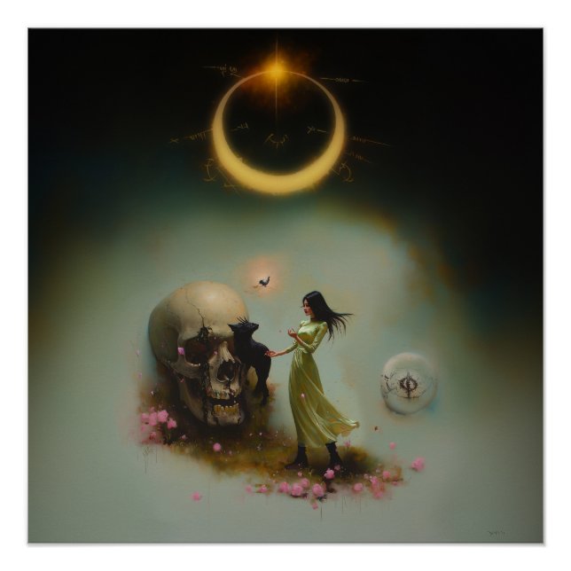 Eclipse Priestess Moon Witchy AI Art Semi-Gloss Poster (Front)