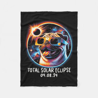 Eclipse Pug Wearing Gles Pet April 8 2024  Fleece Blanket