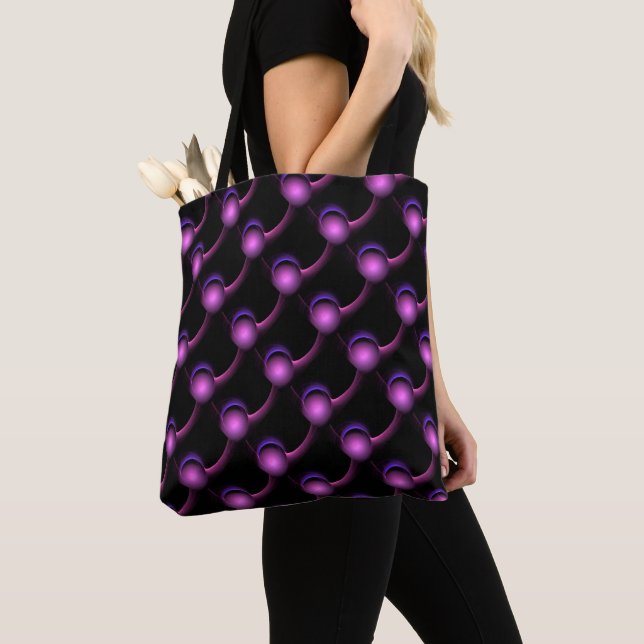 ECLIPSE Vibrant Black Purple Fractal Spheres Tote Bag (Close Up)