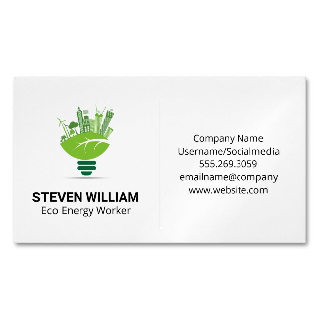 Eco City | Energy Light Bulb Magnetic Business Card (Front)