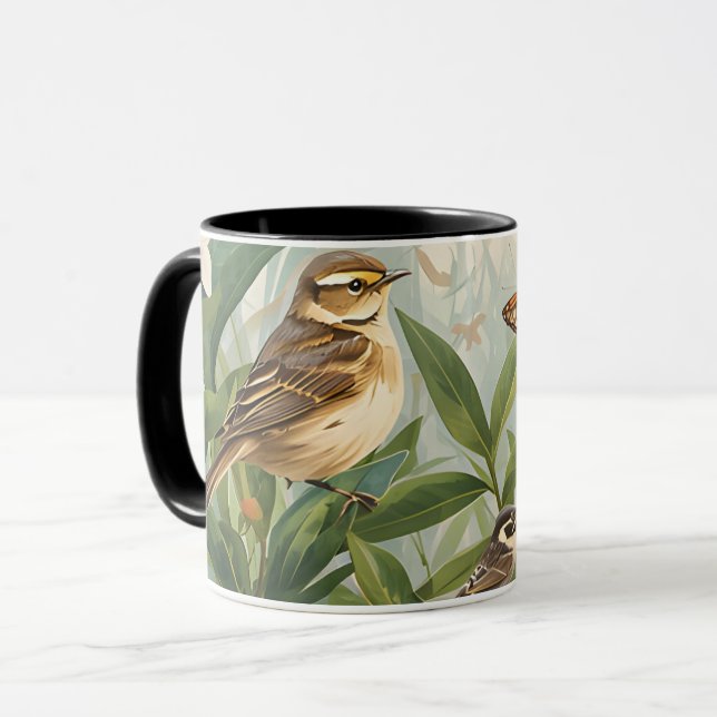 Eco coffe Mug – Watercolor Birds, Plants & Butter (Front Left)
